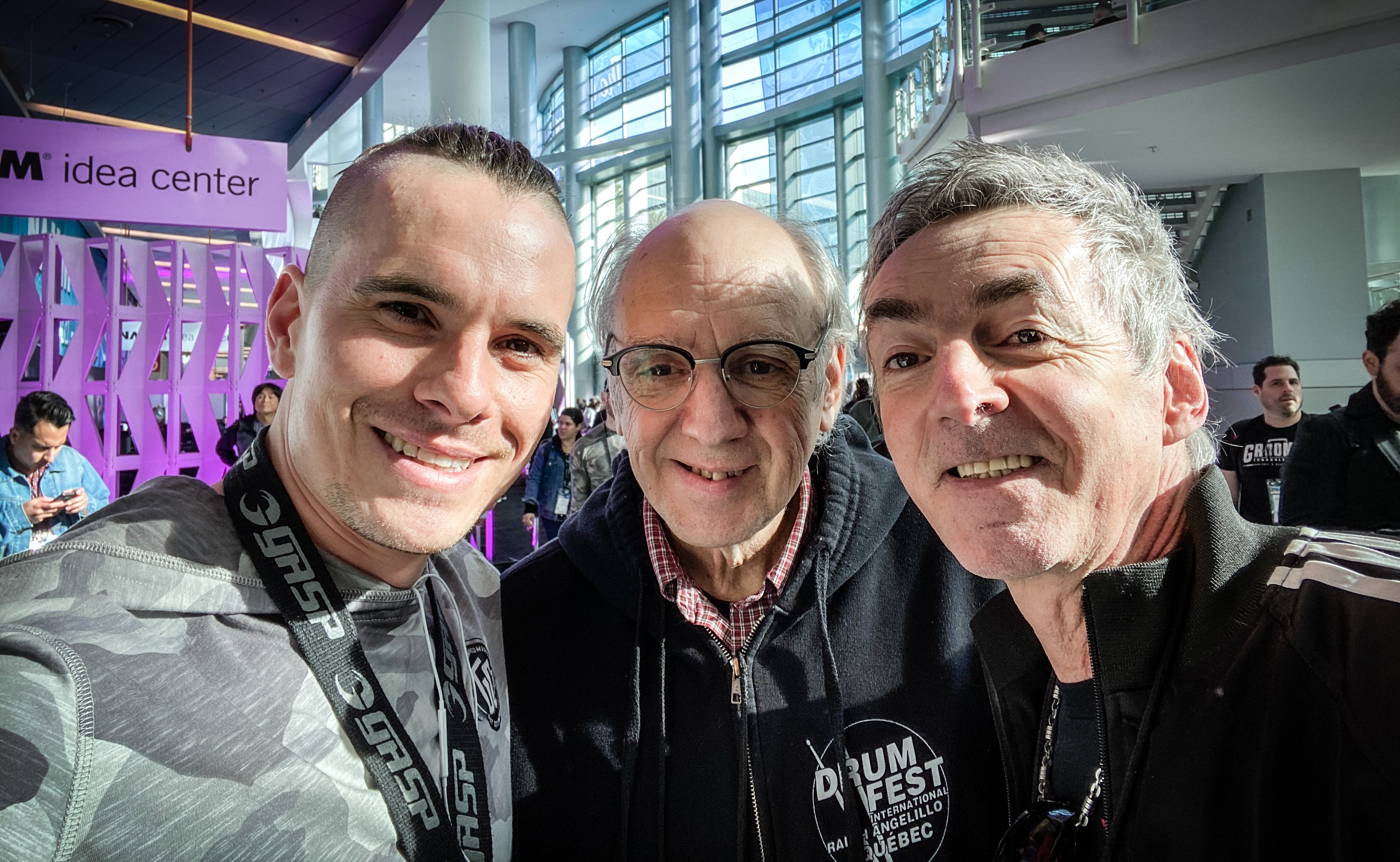Oli at NAMM 2020 w/ fellow Canadians drummers Ralph Angelilo & Mario Roy